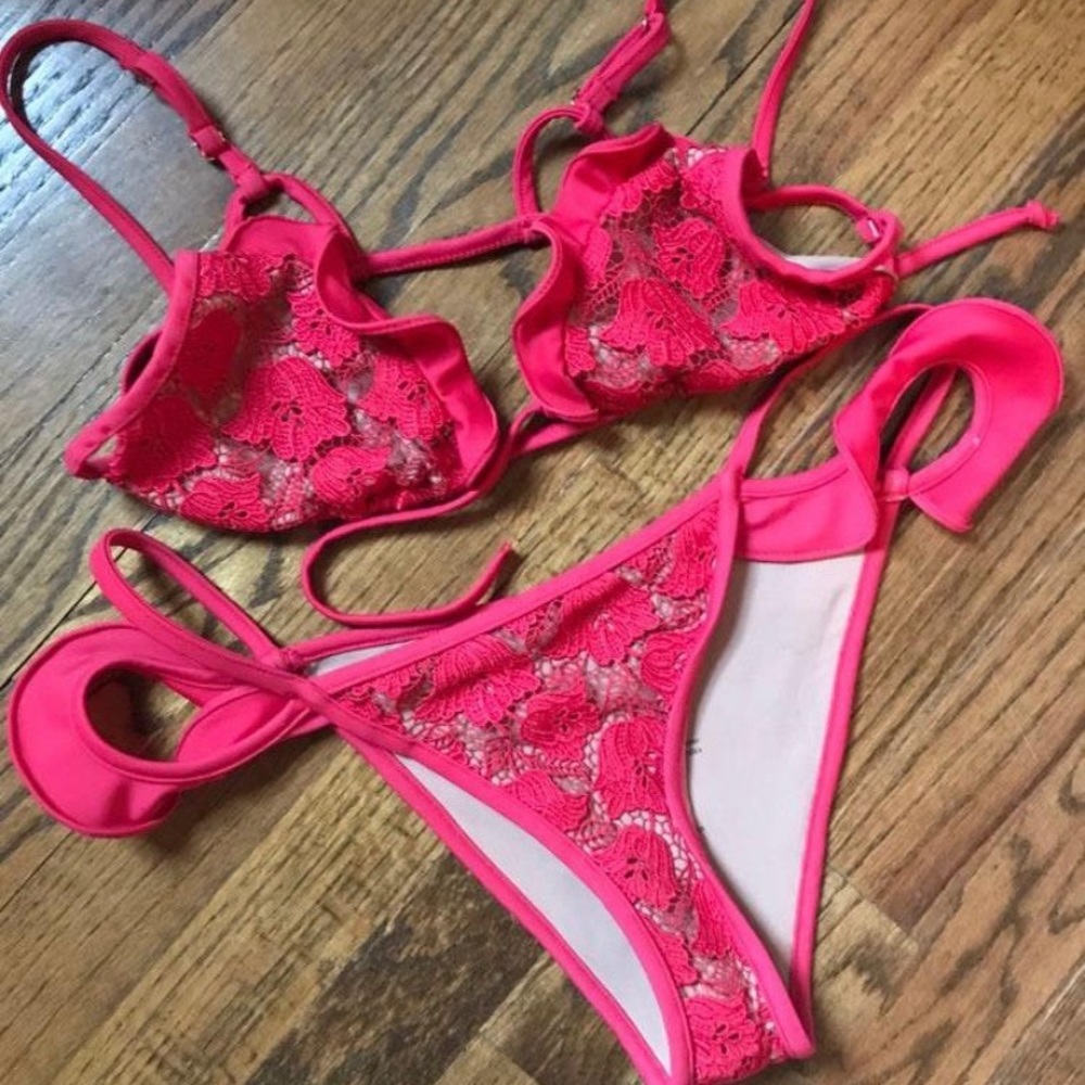 For love and lemons red lace bikini